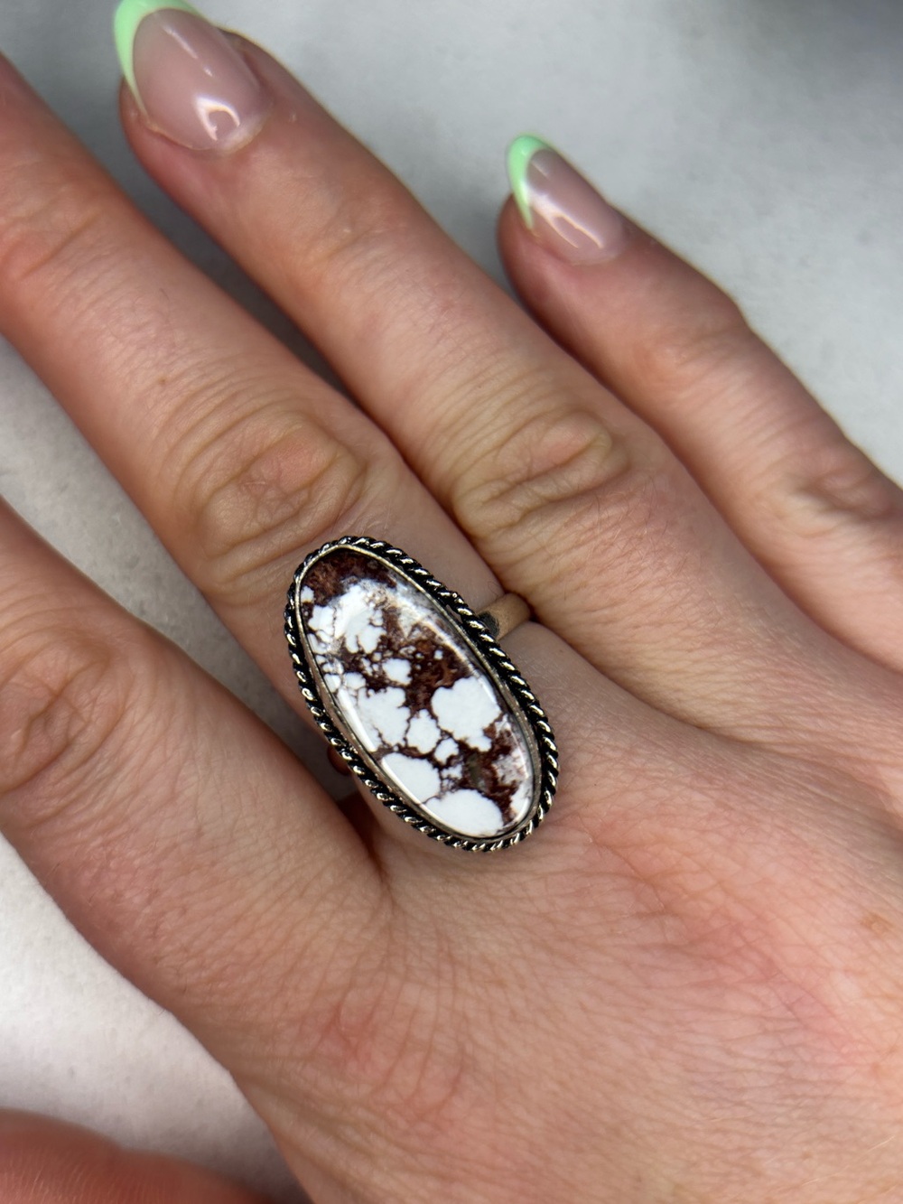 925 silver plated wild horse Jasper oval statement Ring